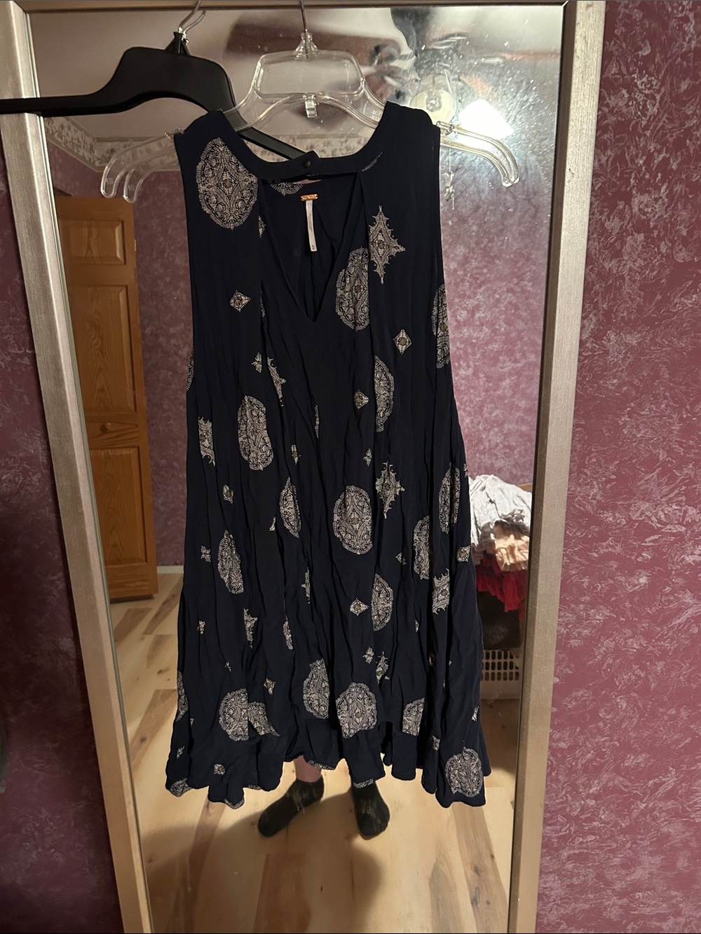 Free people Navy Sleeveless Boho tank with White Medallion Print